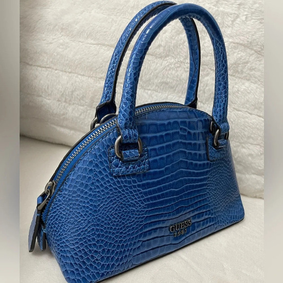 Guess Handbags - GUESS Blue Raffie Crocodile-Embossed Bag